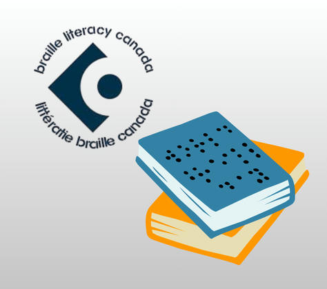 The Braille Literacy Canada bilingual logo next to a graphic of 2 braille books.