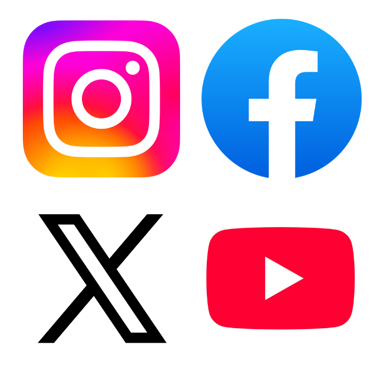 Logos of X, Facebook, Instagram and YouTube.