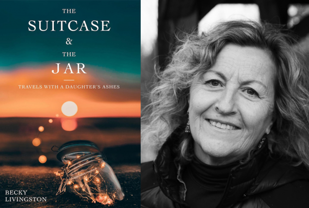 Book cover of The suitcase & the jar with photo of author