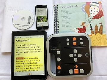 tous of EasyReader, DAISY player, CD and printbraille book